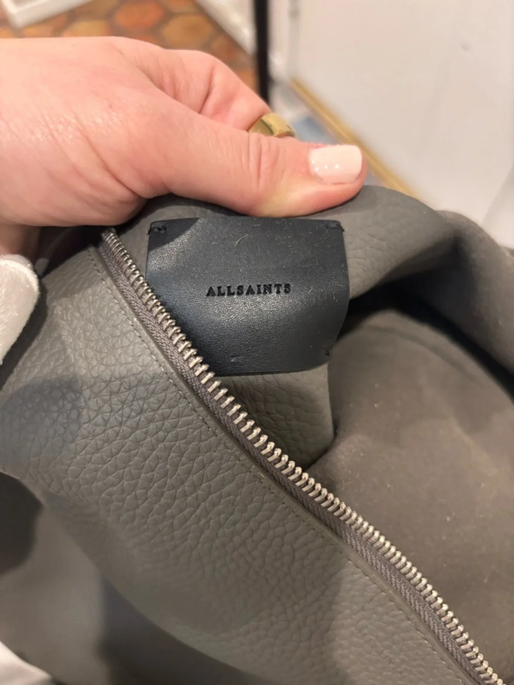 AllSaints Taupe Leather Convertible Backpack Tote